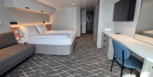 Hut 3017 is een van de rolstoelvriendelijke hutten voor 2 personen op de Mein Schiff Relax. © Nico van Dijk / Decruisegids.nl