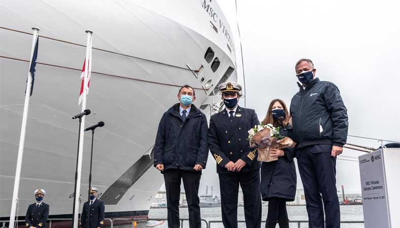 De oplevering van de MSC Virtuosa bleef beperkt tot een privé-ceremonie © MSC Cruises.