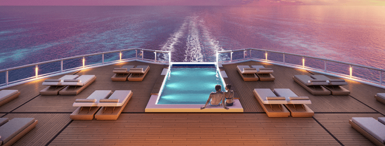 De Norwegian Viva krijgt een infinity-pool op het achterdek. © Artist impression Norwegian Cruise Line