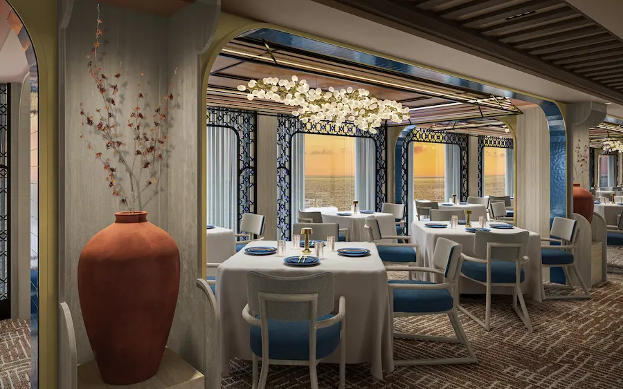 Artist impression van het nieuwe Azure-restaurant op de Seven Seas Prestige. © RSSC