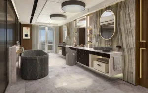 De Skyview Regent Suite beschikt over 2,5 badkamer. © Regent Seven Seas Cruises.